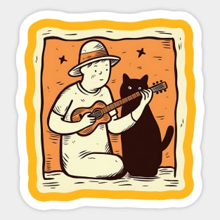 Guy plays guitar for a cat Sticker